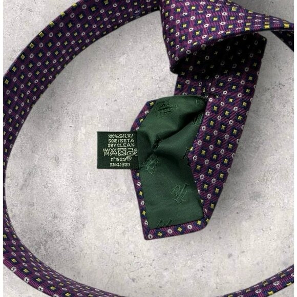 LAUREN RALPH LAUREN Silk Necktie LUXURY Purple Geometric W:3.6" EUC - Picture 3 of 6